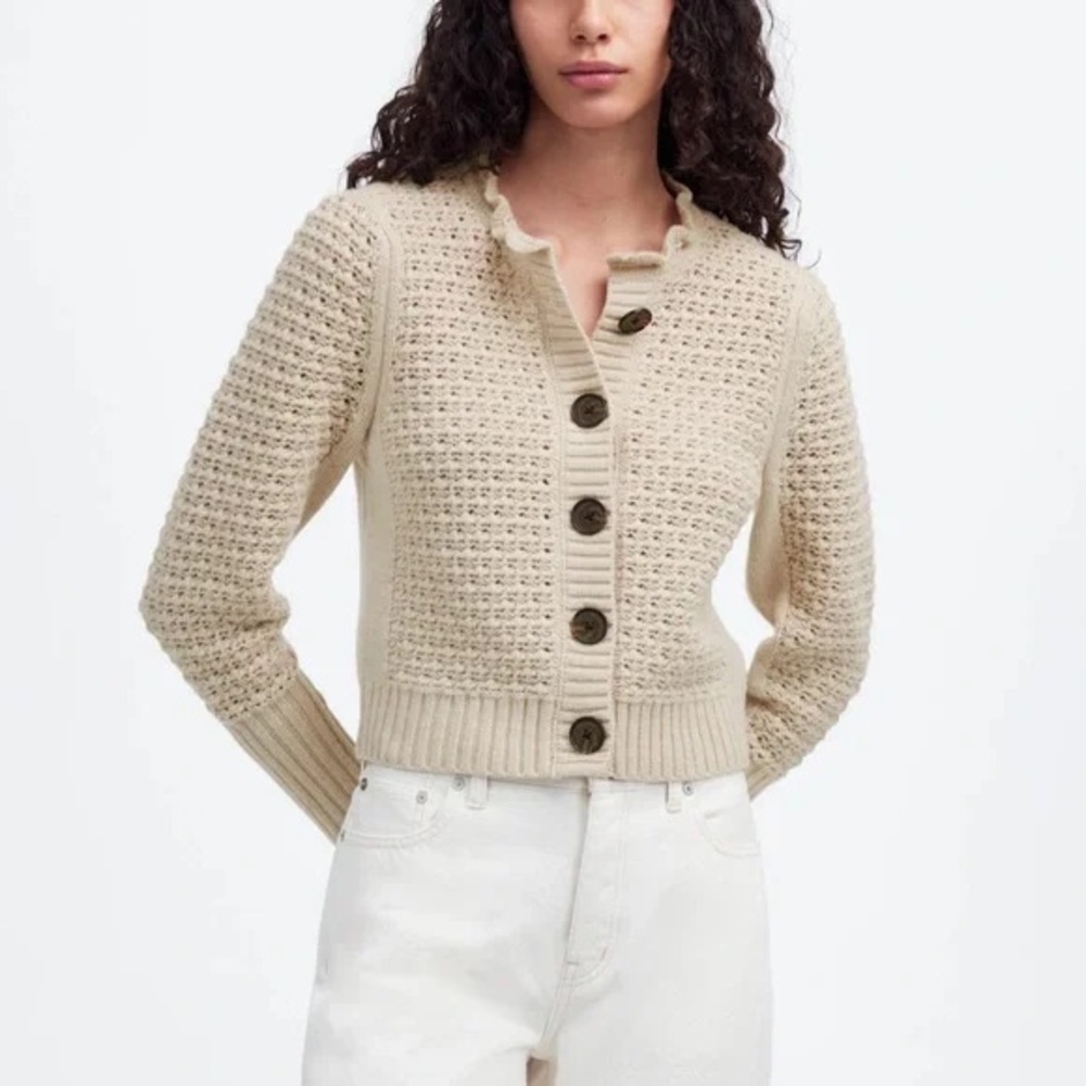Madewell Scalloped Merino Wool-Blend Cardigan Size M